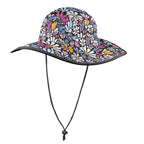 Graphic Flowers On Black Wide Brim Bucket Hat Wide Brim Bucket Hat Plants Printed Offshore