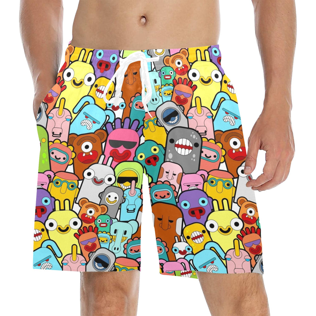 Happy Monsters Men's Mid-Length Beach Shorts 5XL Men's Mid-Length Beach Shorts Printed Offshore Sci Fi