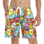 Happy Monsters Men's Mid-Length Beach Shorts 5XL Men's Mid-Length Beach Shorts Printed Offshore Sci Fi