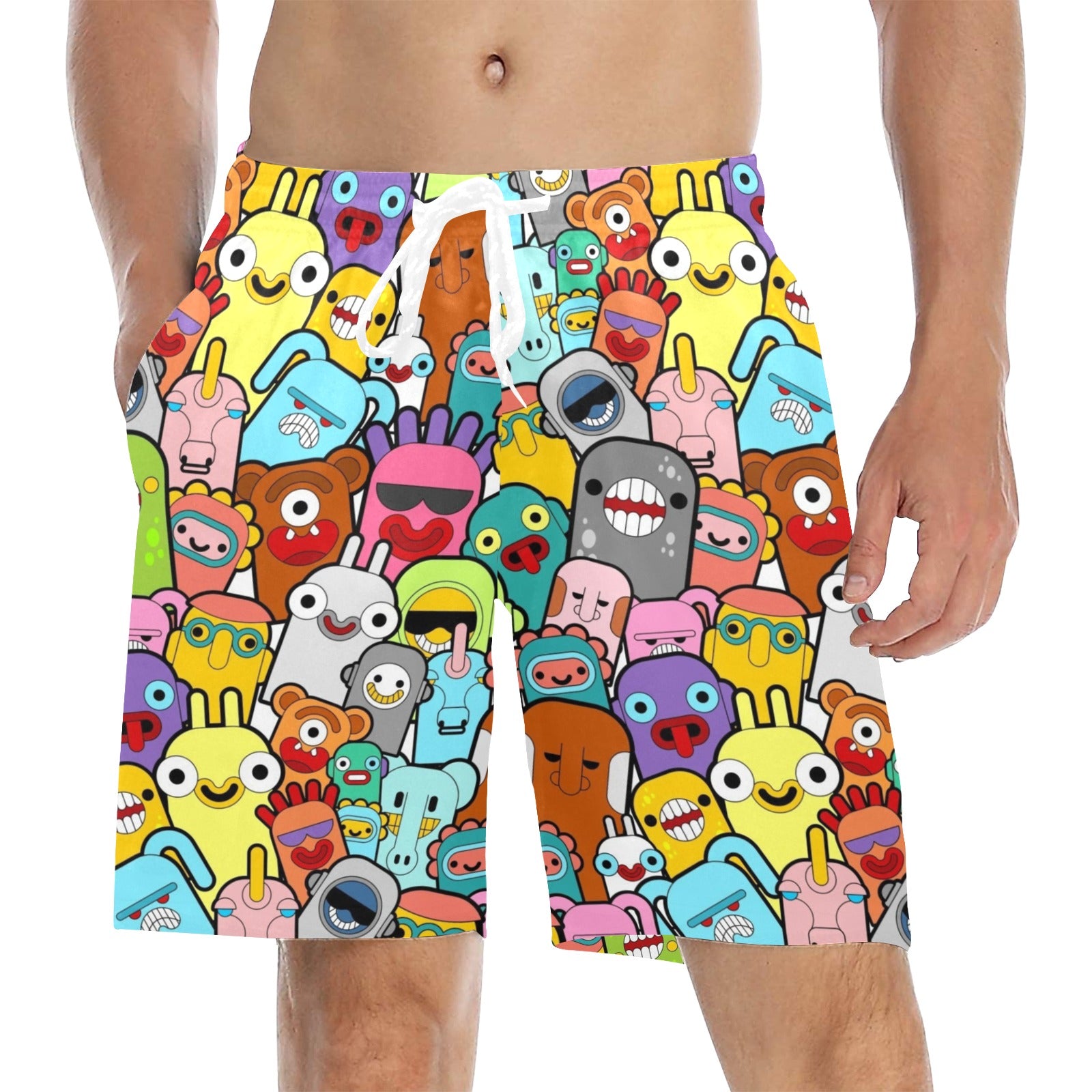 Happy Monsters Men's Mid-Length Beach Shorts 5XL Men's Mid-Length Beach Shorts Printed Offshore Sci Fi