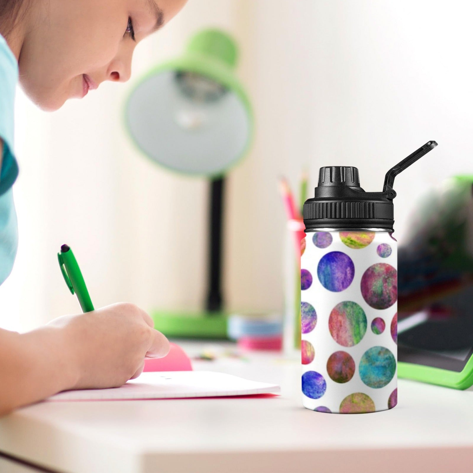 Watercolour Planets Kids Water Bottle with Chug Lid (12 oz) Kids Water Bottle with Chug Lid Printed Offshore