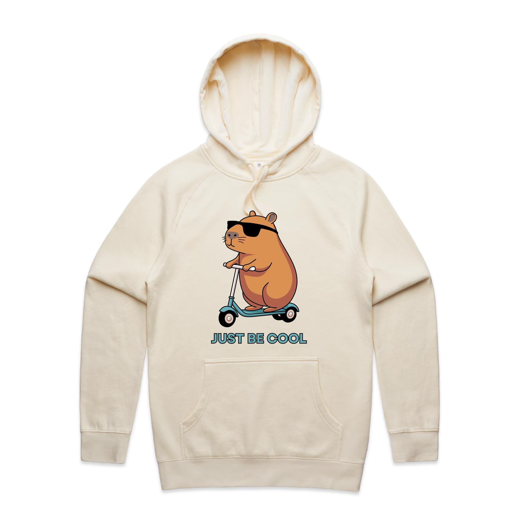 Just Be Cool, Capybara - Mens Hoodie Ecru Mens Hoodie animal Printed In Australia