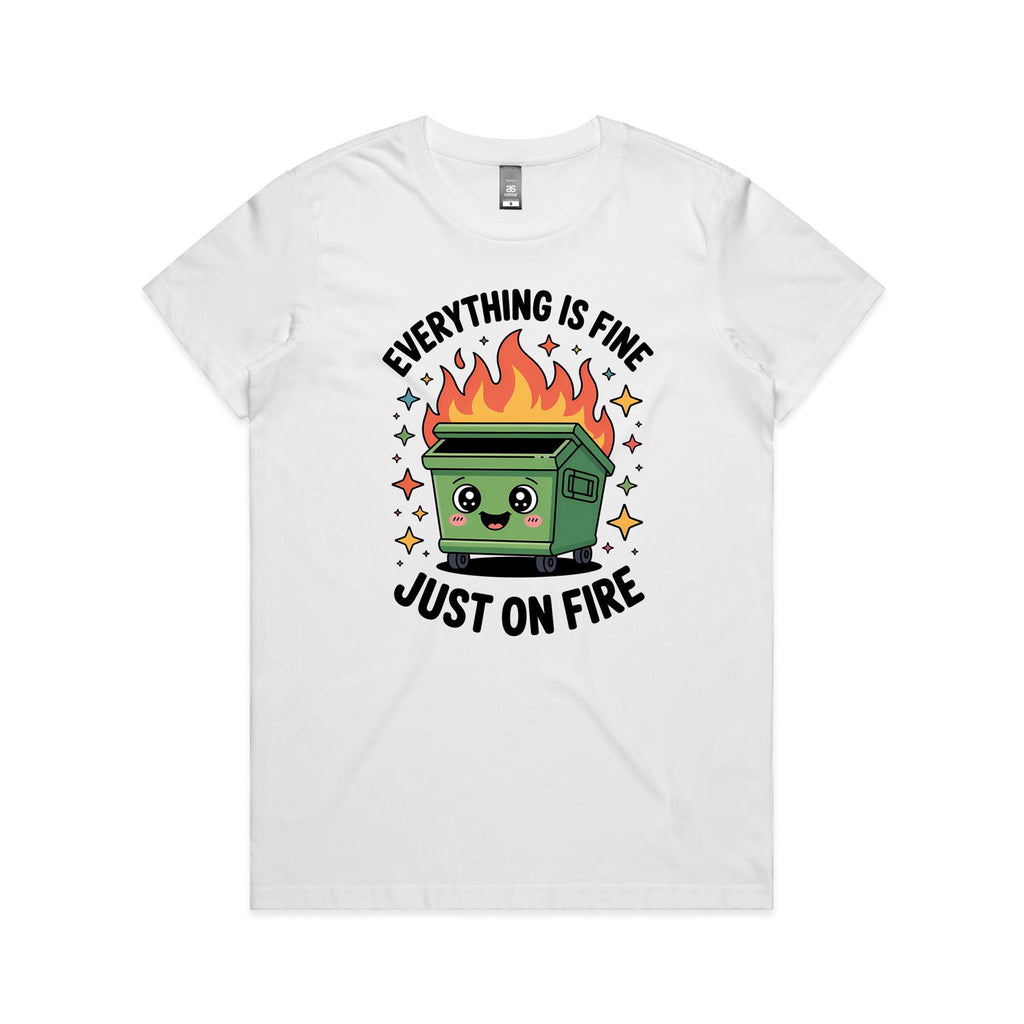 Skip Bin, Dumpster Fire Women's AS Colour T-shirt White Womens T-shirt Printed In Australia