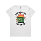 Skip Bin, Dumpster Fire Women's AS Colour T-shirt White Womens T-shirt Printed In Australia