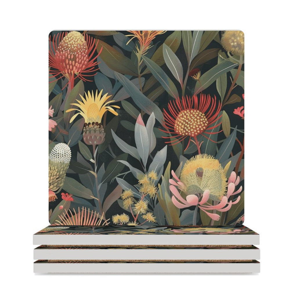 Australian Native Flowers - Ceramic Coasters (Square) white Ceramic Coasters Plants Printed Offshore