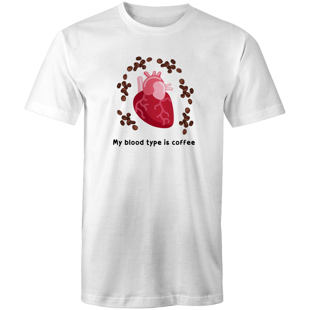 My Blood Type Is Coffee - Mens T-Shirt White Mens T-shirt Coffee Printed In Australia