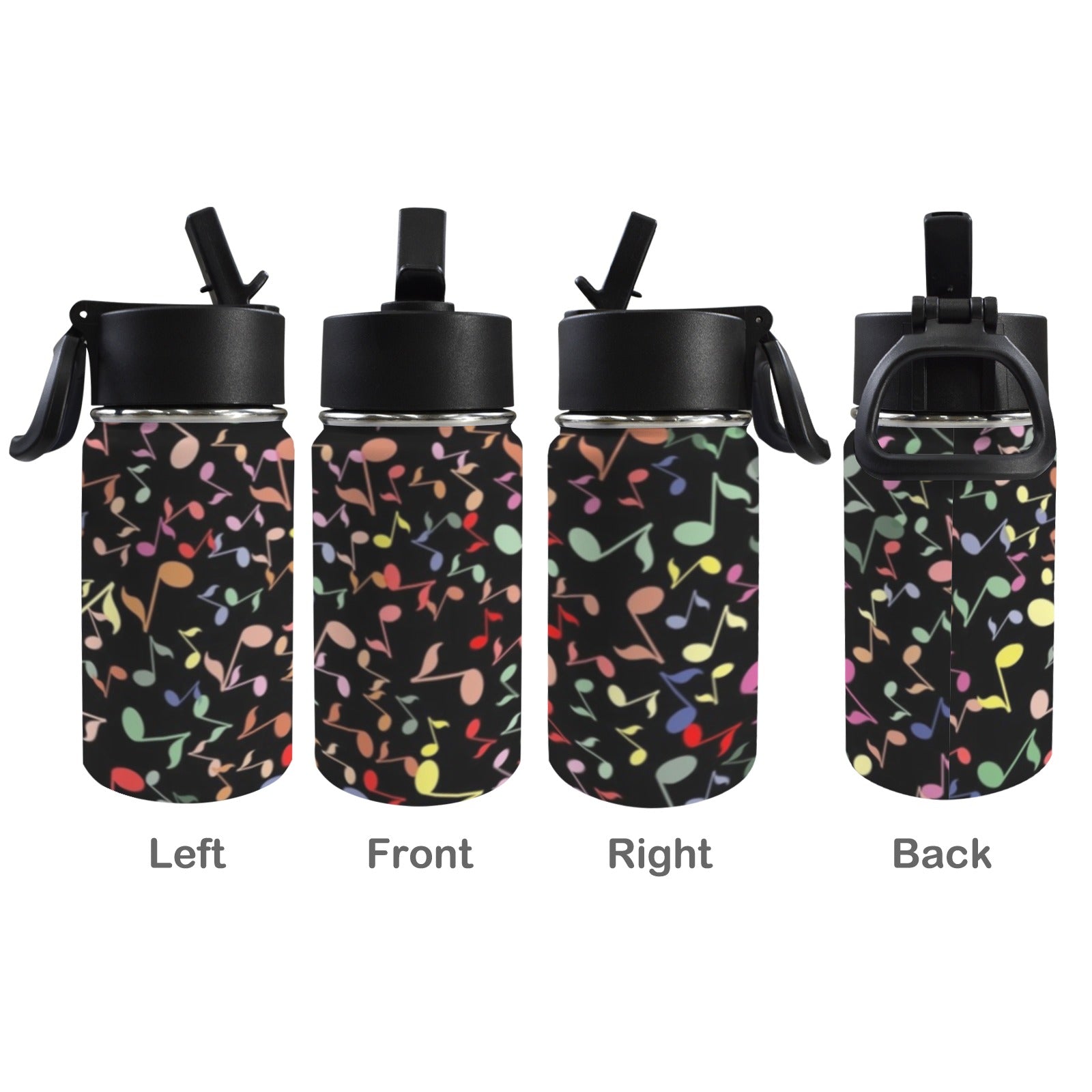 Quavers, Music Notes 12oz Kids Water Bottle with Straw Lid