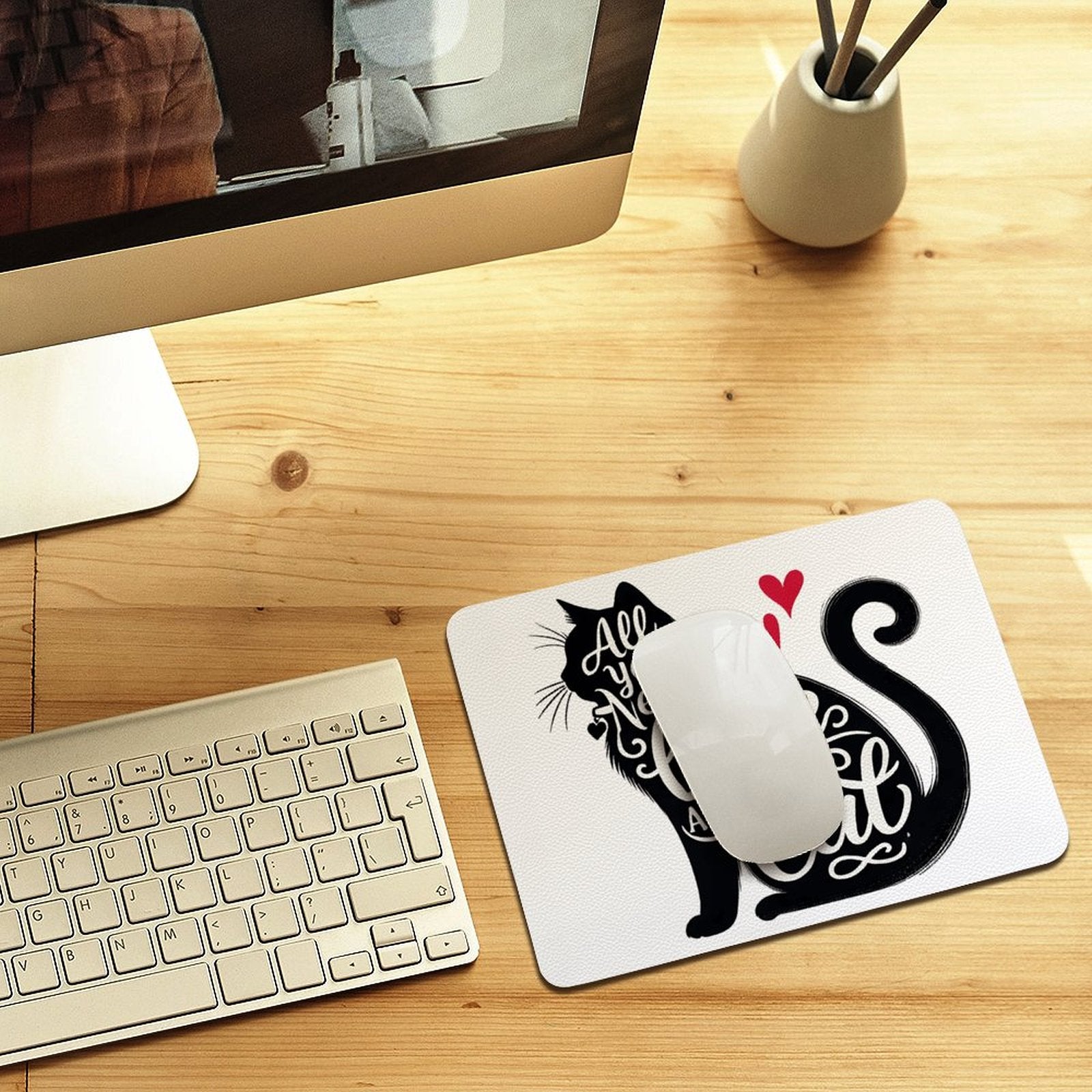 All You Need Is Love And A Cat Leather Mouse Pad Leather Mouse Pad animal Printed Offshore