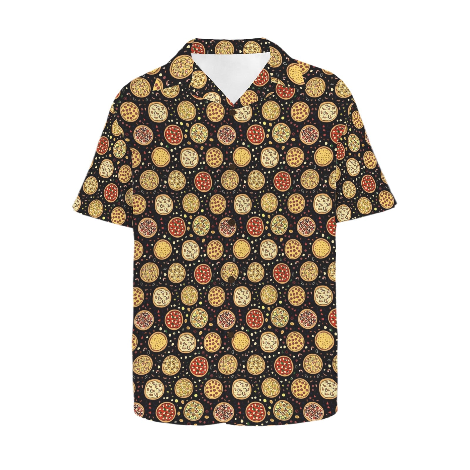 Round Pizzas On Black - Men's Short Sleeve Hawaiian Shirt