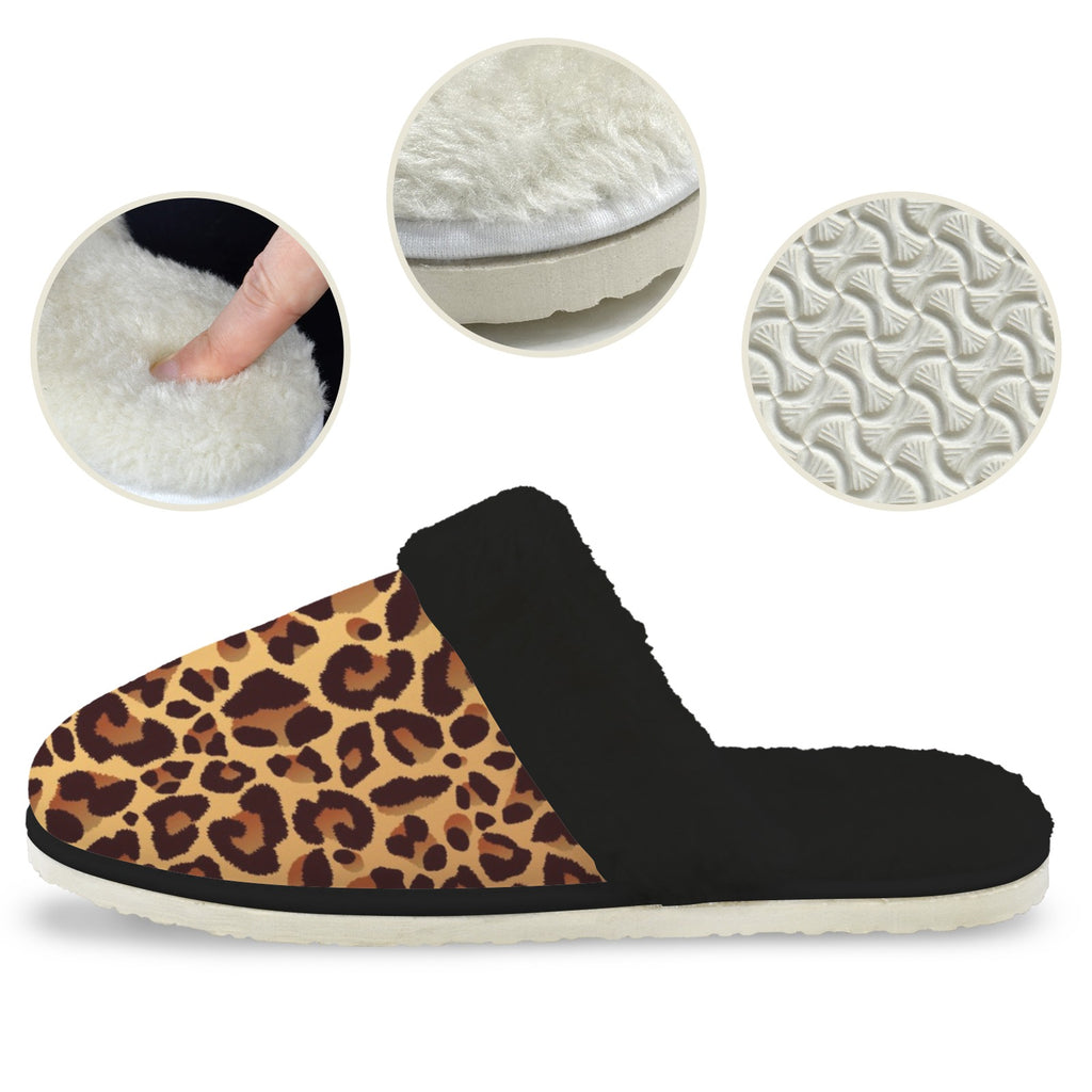 Leopard Print Women's Fur Trim Thick-Sole Indoor Slippers Women's Fur Trimmed Slippers animal Printed Offshore