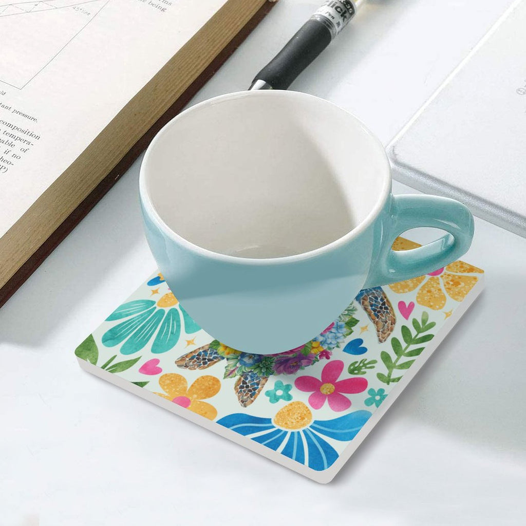 Boho Turtle - Ceramic Coasters (Square) Ceramic Coasters Ocean Printed Offshore