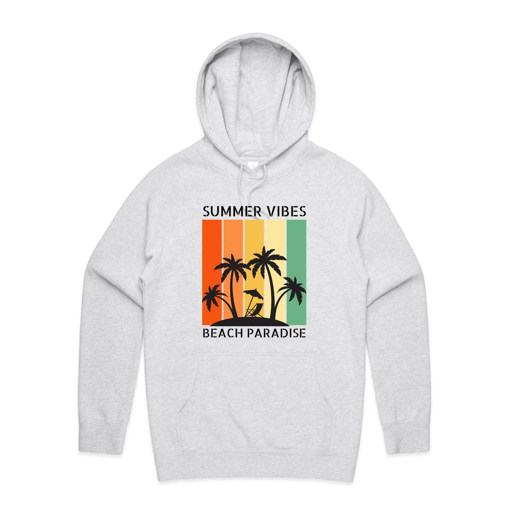 Summer Vibes, Beach Paradise - Mens Hoodie White Marle Mens Hoodie Printed In Australia Summer Surf
