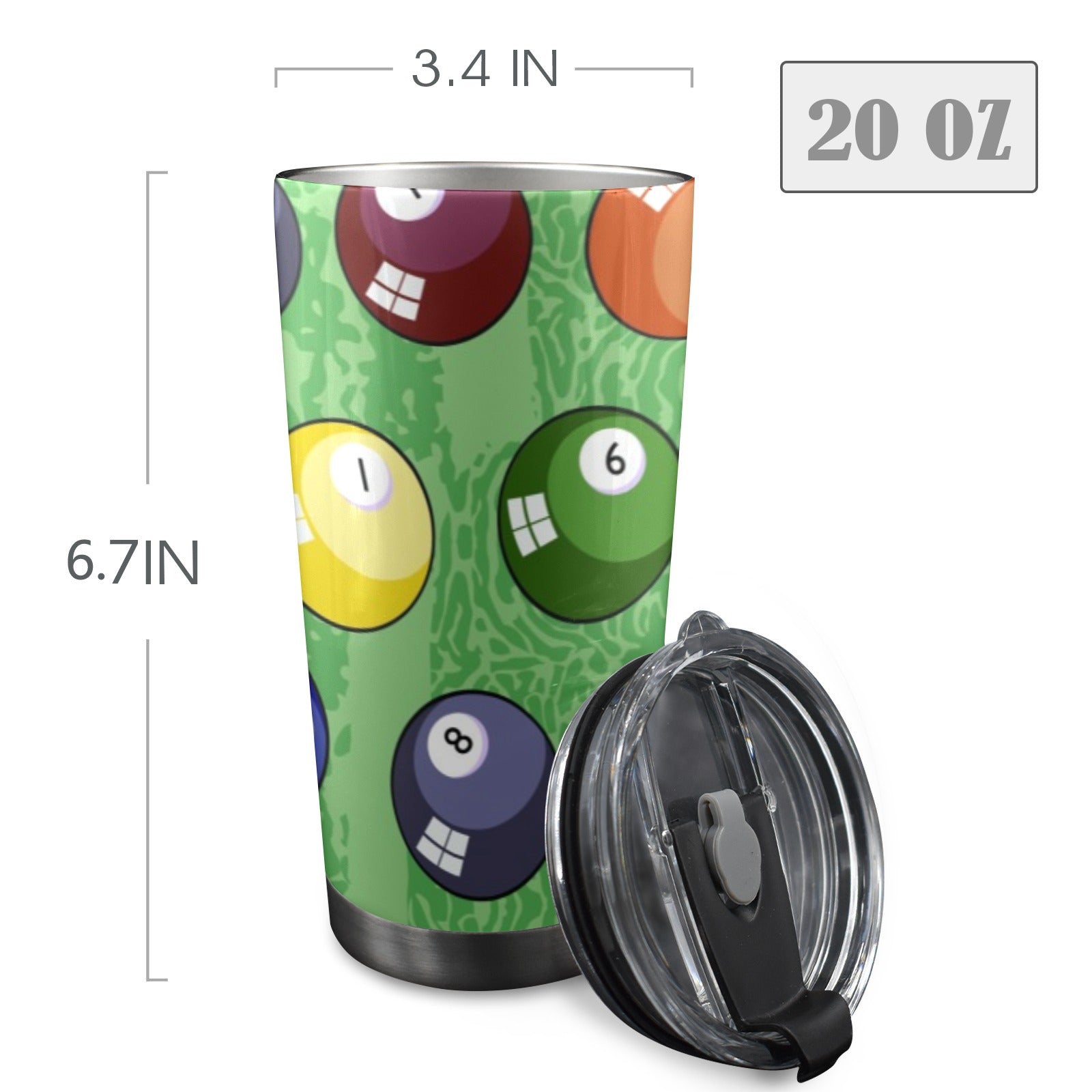 Pool Balls - 20oz Mobile Tumbler with Lid (Black Lock) 20oz Travel Mug Games Printed Offshore