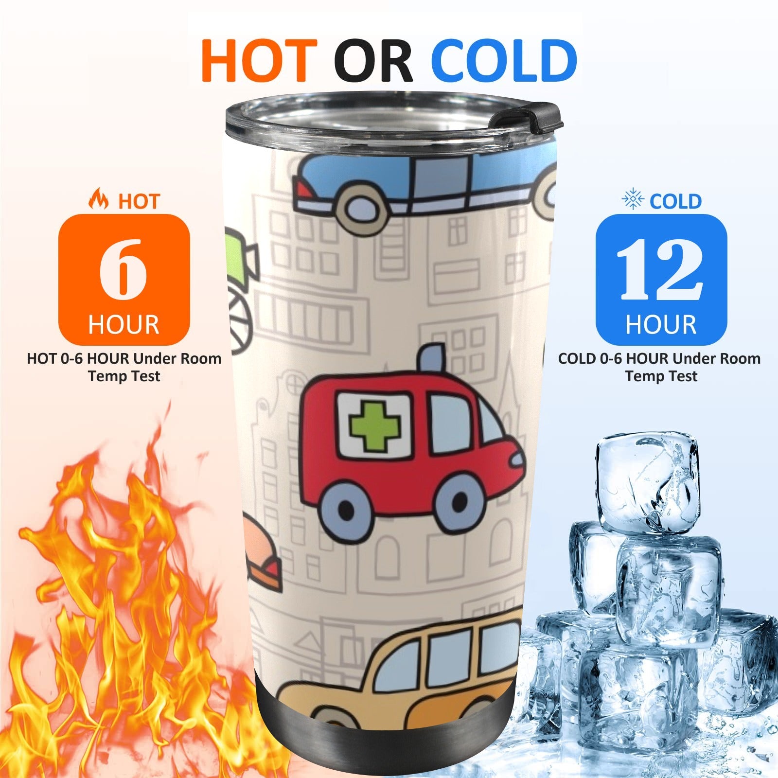 Kids Cars - 20oz Mobile Tumbler with Lid (Black Lock) 20oz Travel Mug Printed Offshore