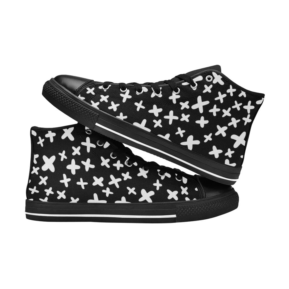 Black And White X's - Kids' High Top Canvas Shoes Kids High Top Canvas Shoes Printed Offshore