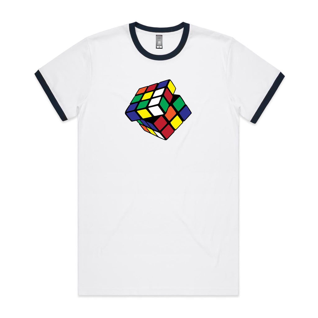 Game Cube - Staple Ringer Tee White Navy Ringer T-Shirt Games Printed In Australia