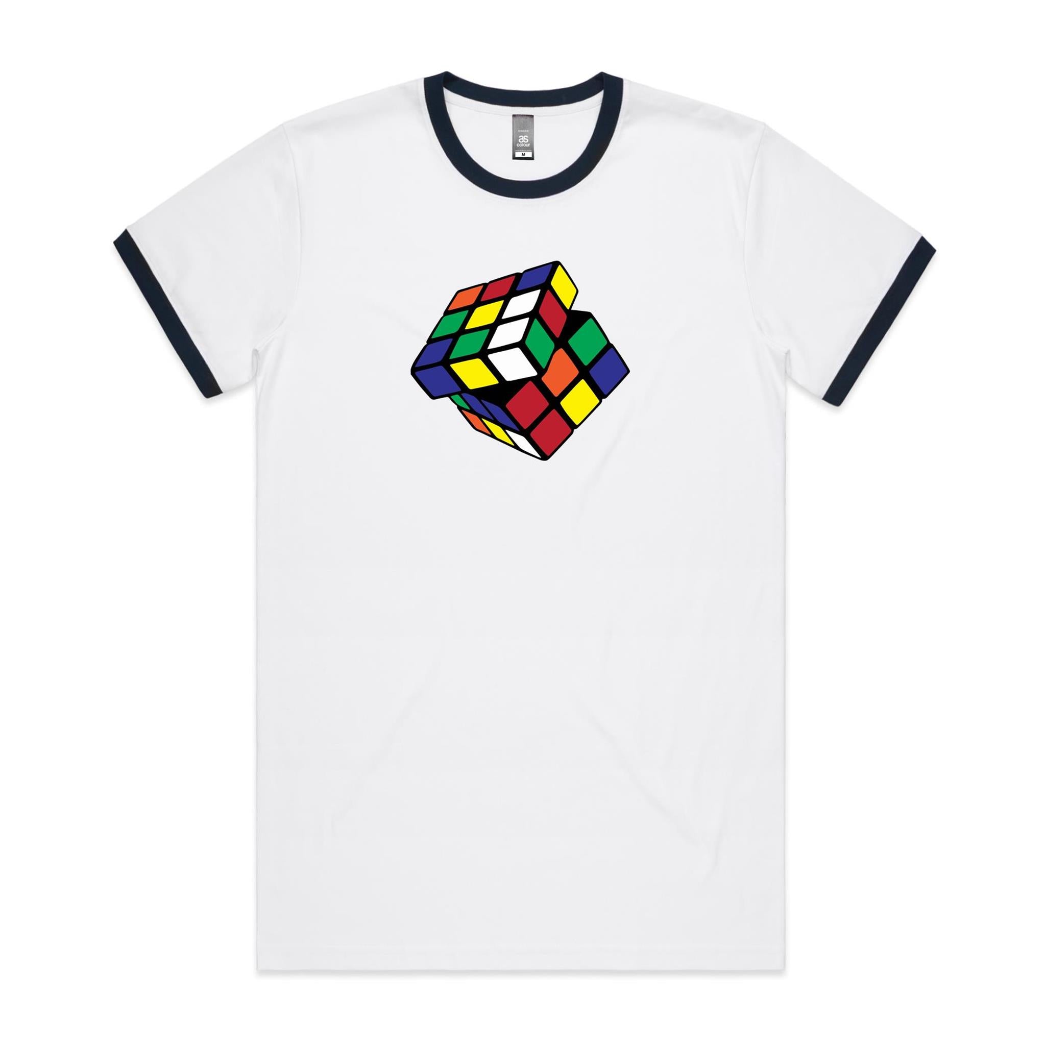 Game Cube - Staple Ringer Tee White Navy Ringer T-Shirt Games Printed In Australia