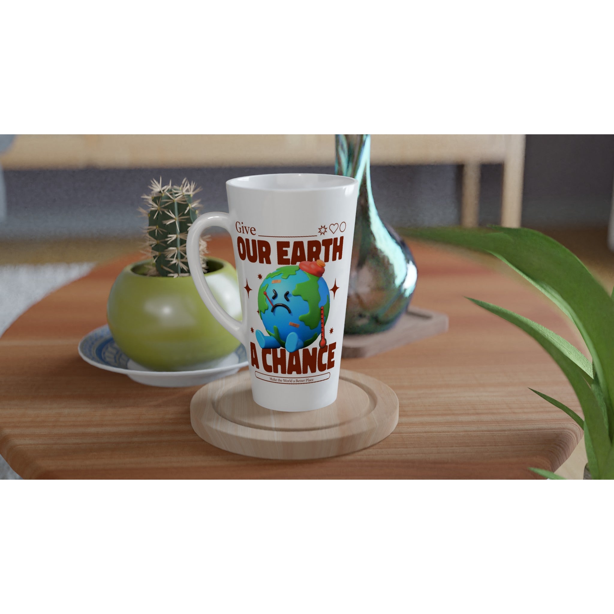 Give Our Earth A Chance - White Latte 17oz Ceramic Mug Latte Mug Environment Globally Fulfilled