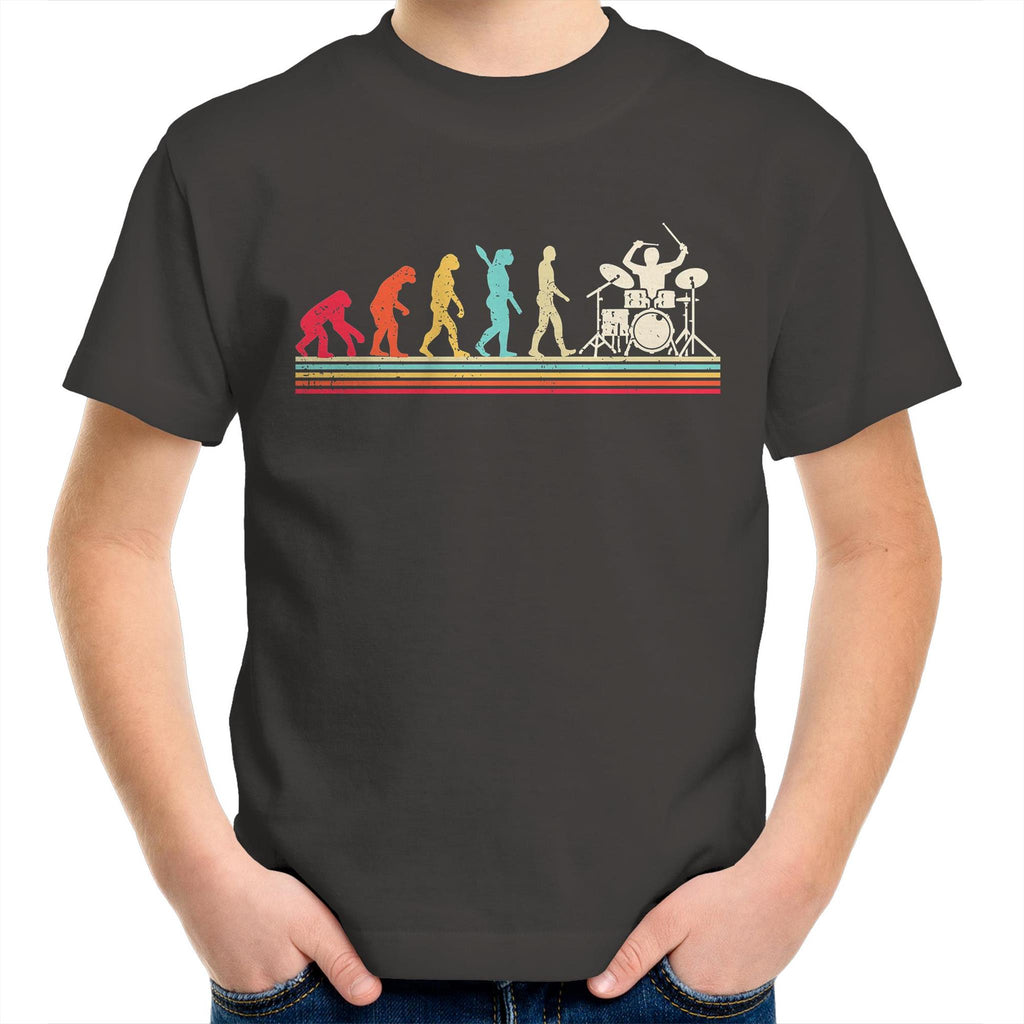 Drummer Evolution - Kids Youth T-Shirt Charcoal Kids Youth T-shirt Music Printed In Australia