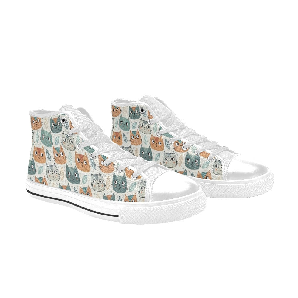 Cute Cat Faces - Women's High Top Canvas Shoes Womens Classic High Top Shoes animal Printed Offshore