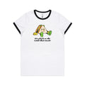 Sandwich, It's What's On The Inside That Counts Women's AS Colour Ringer Tee White Black Womens Ringer T-shirt Food Printed In Australia