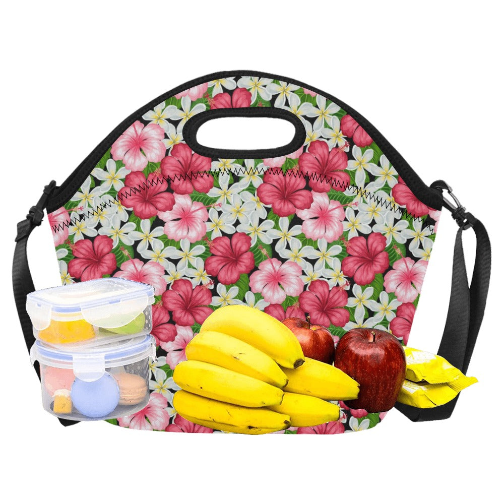 Hibiscus Neoprene Lunch Bag/Large (Model 1669) Neoprene Lunch Bag Plants Printed Offshore