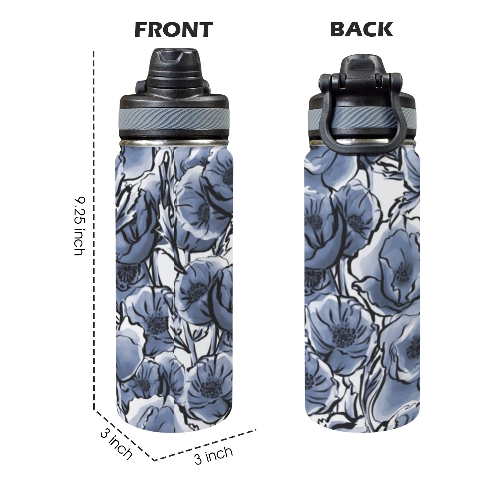 Blue And White Floral - Insulated Water Bottle with Dual-Use Lid (18oz) Insulated Water Bottle with Dual-Use Lid (18oz) Plants Printed Offshore