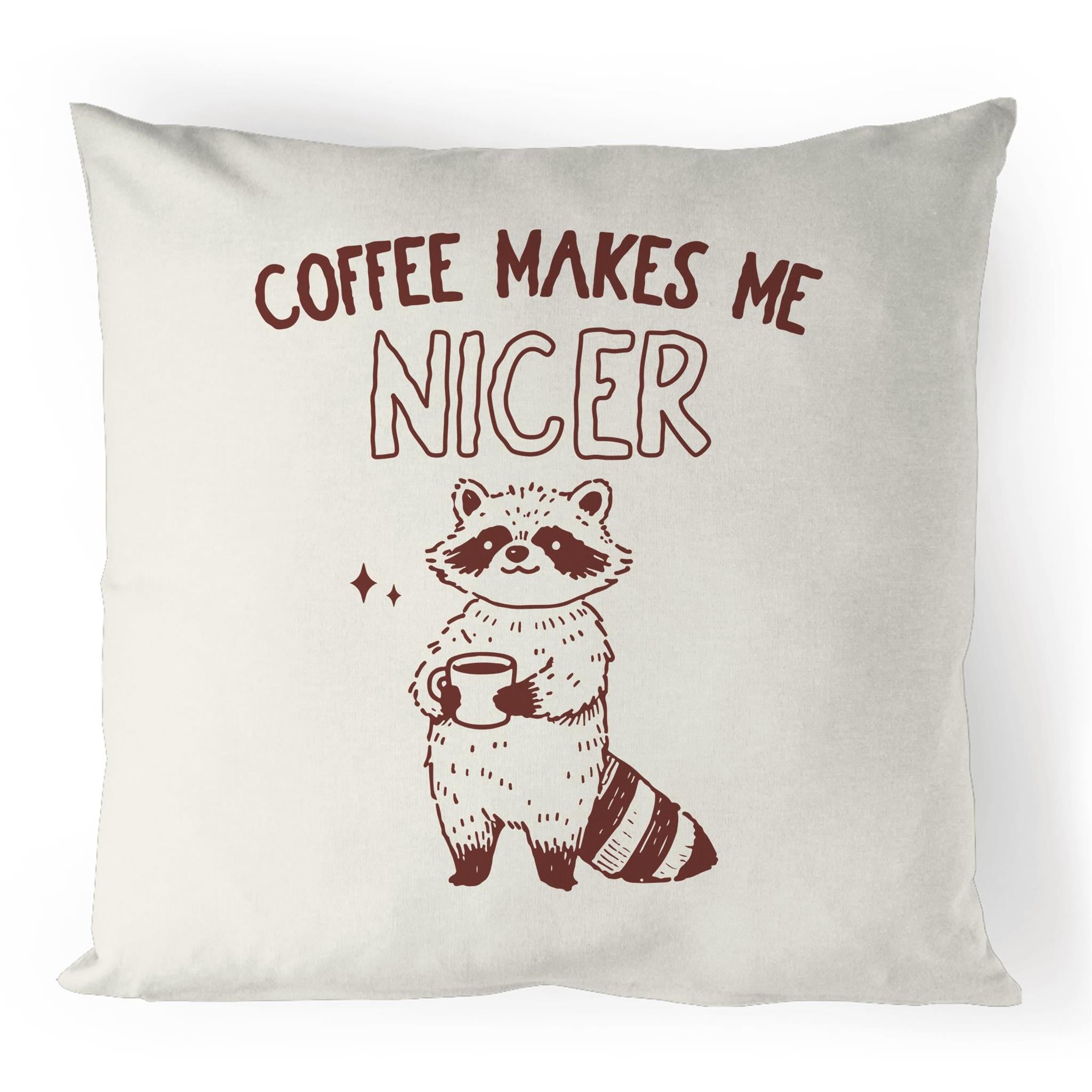 Coffee Makes Me Nicer, Raccoon - 100% Linen Cushion Cover Default Title Linen Cushion Covers animal Coffee Printed In Australia