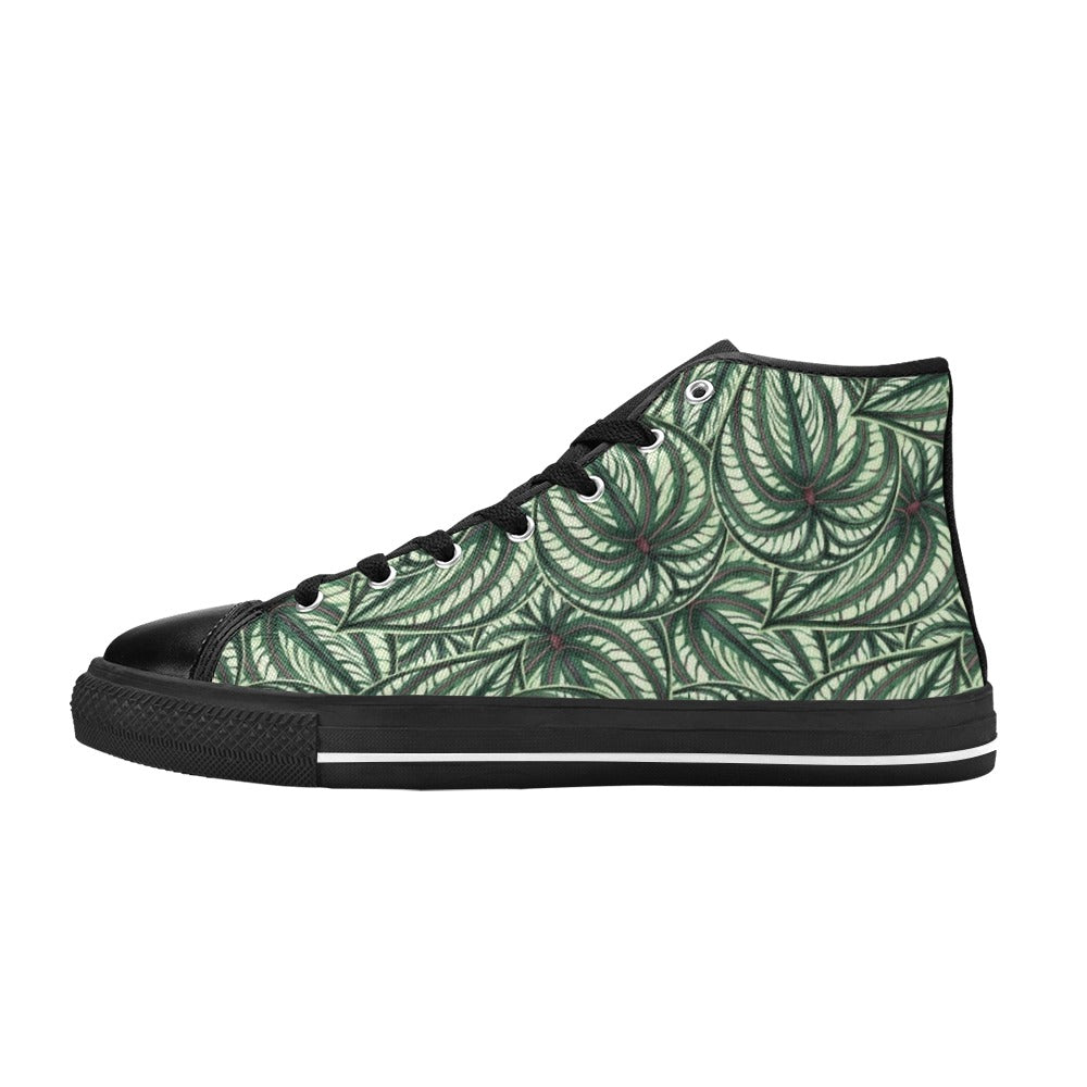 Stripy Leaves Men's High Top Canvas Shoes US12 Men's Classic High Top Canvas Shoes Plants Printed Offshore