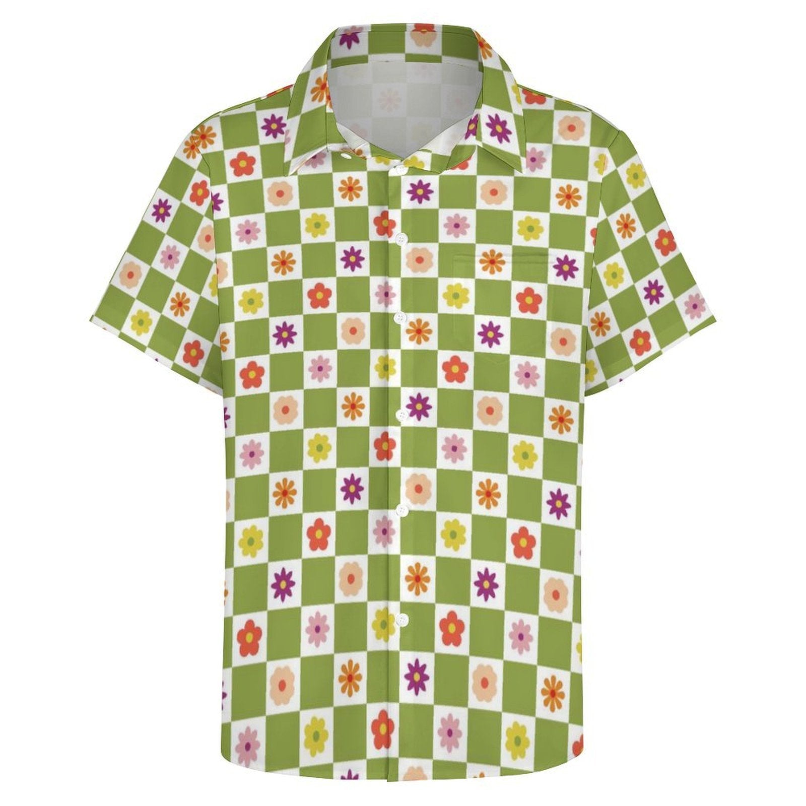 Flower Check Women's Short-Sleeve Button Up Shirt