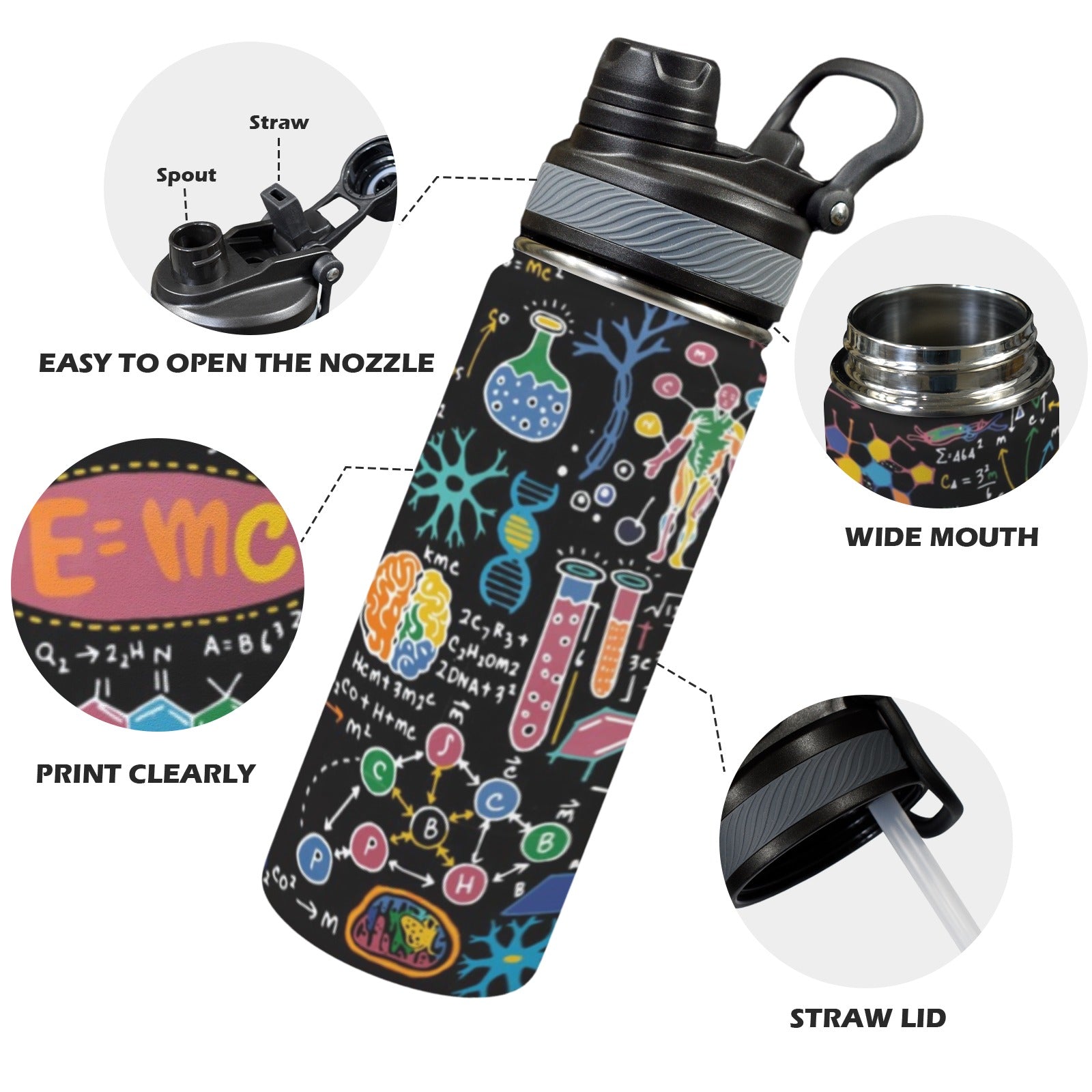 Science Time Blackboard - Insulated Water Bottle with Dual-Use Lid (18oz) Insulated Water Bottle with Dual-Use Lid (18oz) Printed Offshore Science