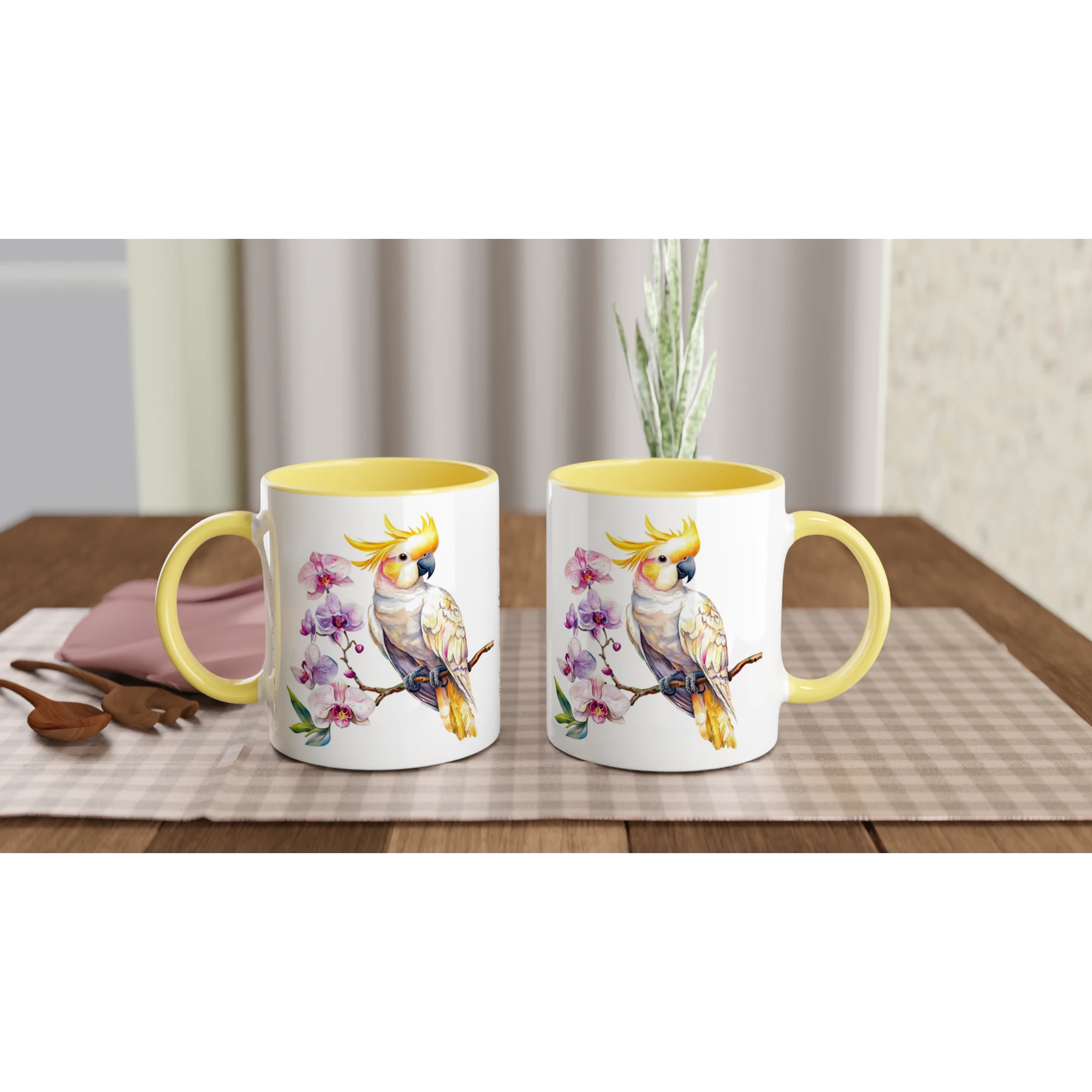 Personalise - Cockatoo, Australian Birds - White 11oz Ceramic Mug with Colour Inside Personalised 11oz Mug animal Globally Fulfilled