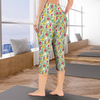 Tropical Flowers On White - Women's High Waist Pocket Capri Yoga Leggings