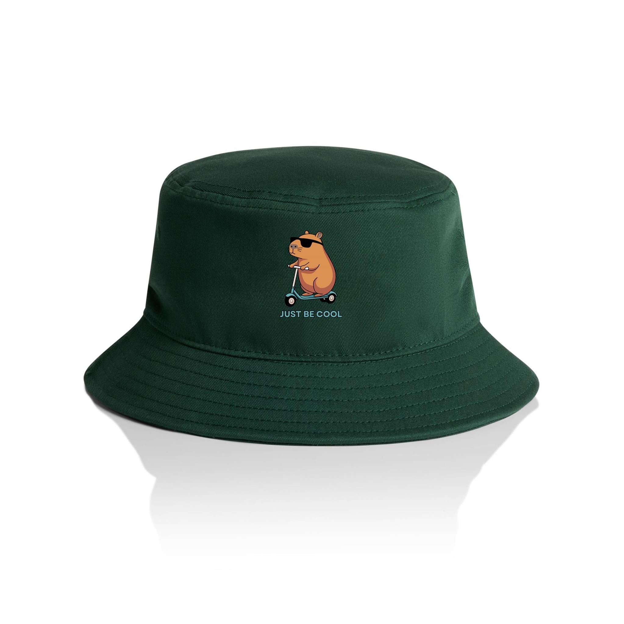 Just Be Cool, Capybara - AS Colour Bucket Hat Forest Green One Size As Colour Bucket Hat animal Printed In Australia