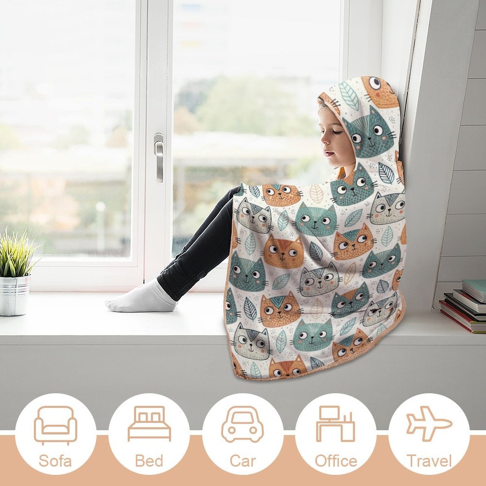 Cute Cat Faces Kids Hooded Blanket 100cm x 130cm Kids Hooded Blanket animal Printed Offshore