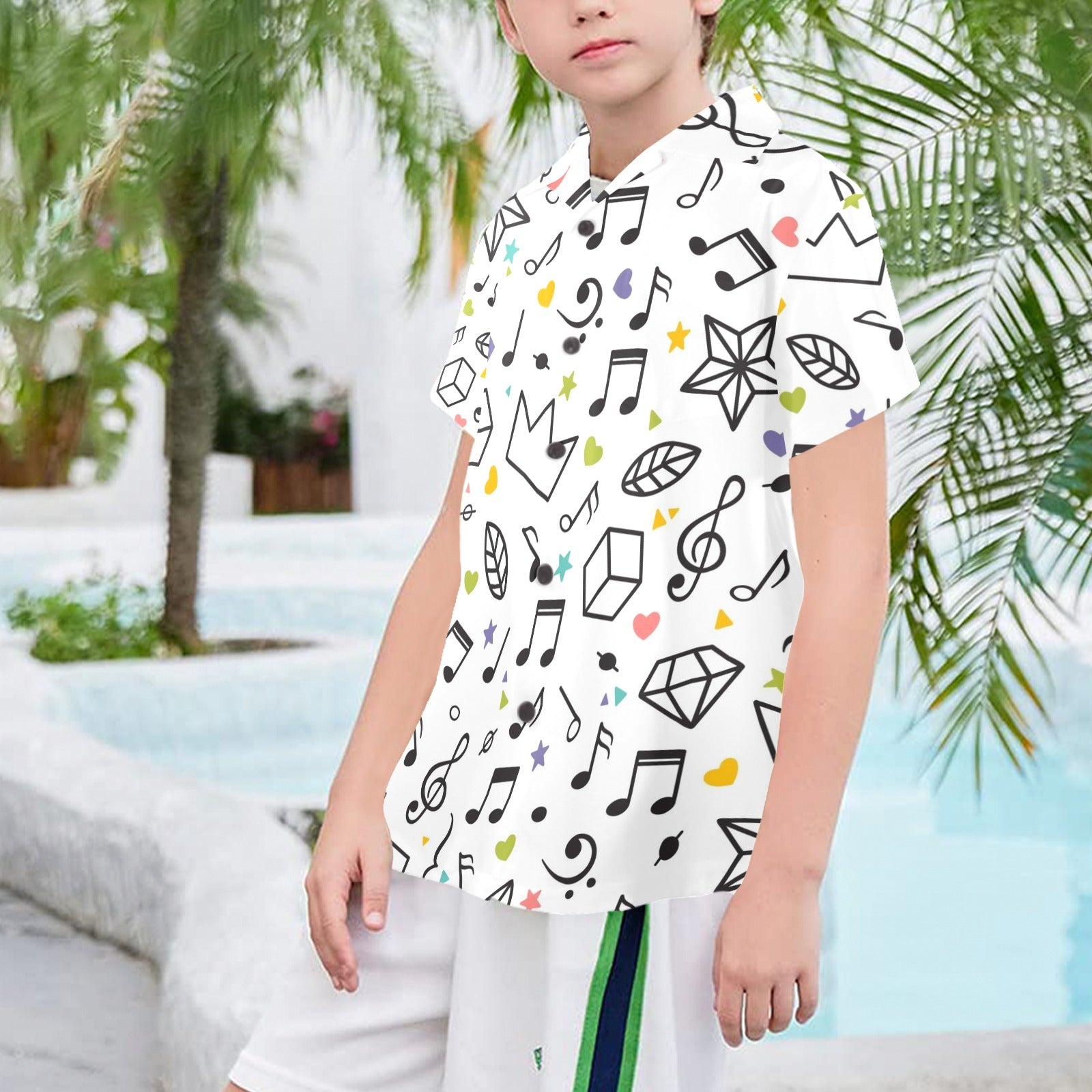 Music Time Senior Kids Hawaiian Shirt Senior Kids Hawaiian Shirt 8-15 Music Printed Offshore