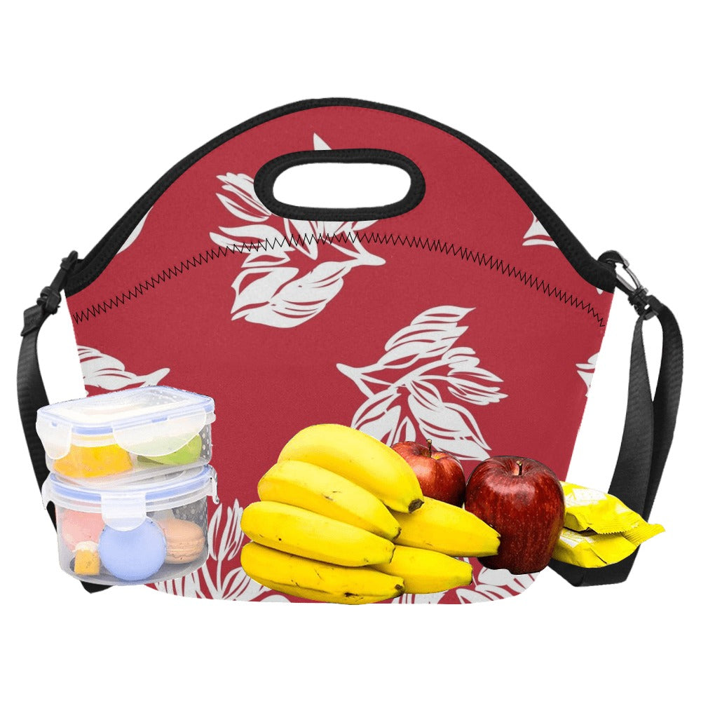 Red Retro Foliage, Hawaiian Flower - Neoprene Lunch Bag Neoprene Lunch Bag Printed Offshore