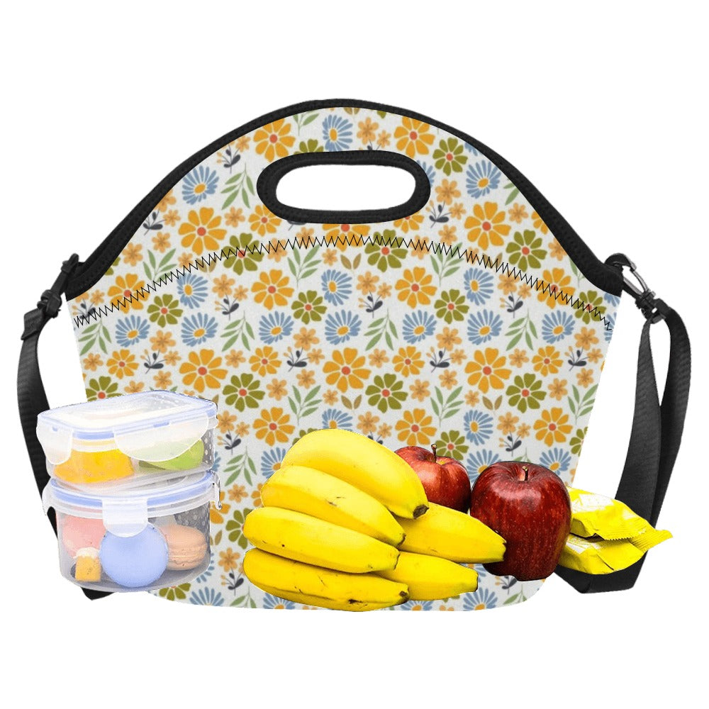 Retro Boho Flower Neoprene Lunch Bag/Large (Model 1669) Neoprene Lunch Bag Plants Printed Offshore Retro