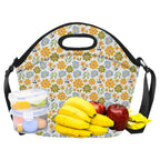 Retro Boho Flower Neoprene Lunch Bag/Large (Model 1669) Neoprene Lunch Bag Plants Printed Offshore Retro