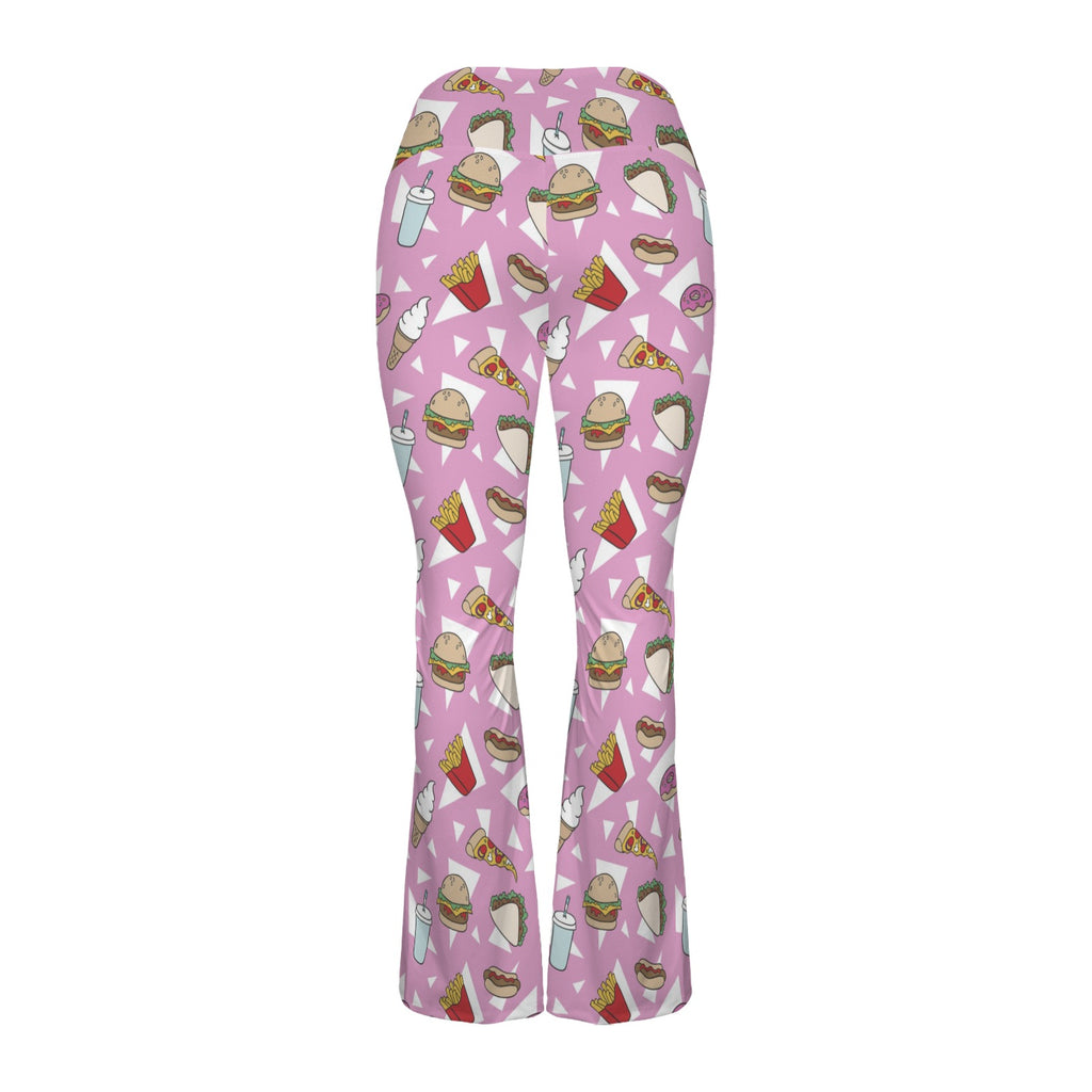 Fast Food High Waist Crossover Tummy Control Flare Leggings High Waist Flare Leggings Food Printed Offshore