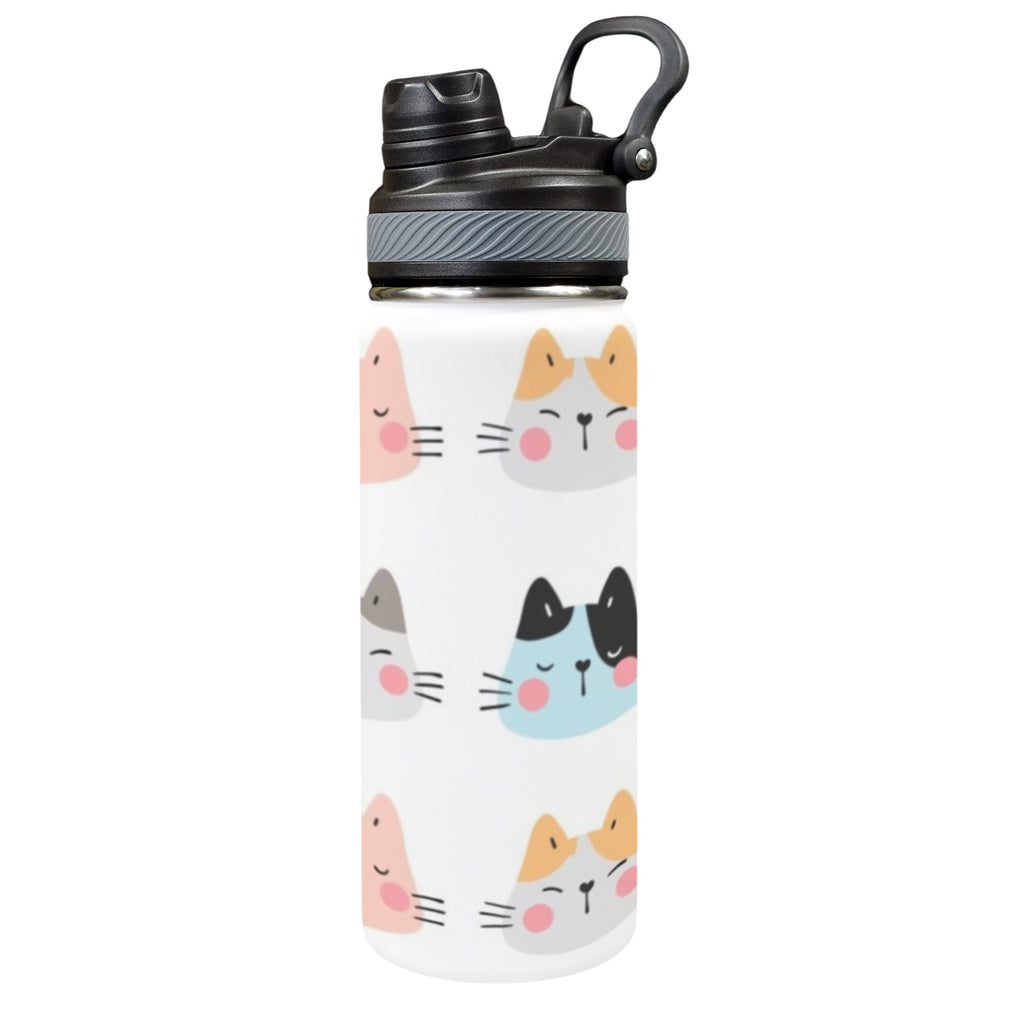 Cat Faces - Insulated Water Bottle with Dual-Use Lid (18oz) One Size Insulated Water Bottle with Dual-Use Lid (18oz) animal Printed Offshore