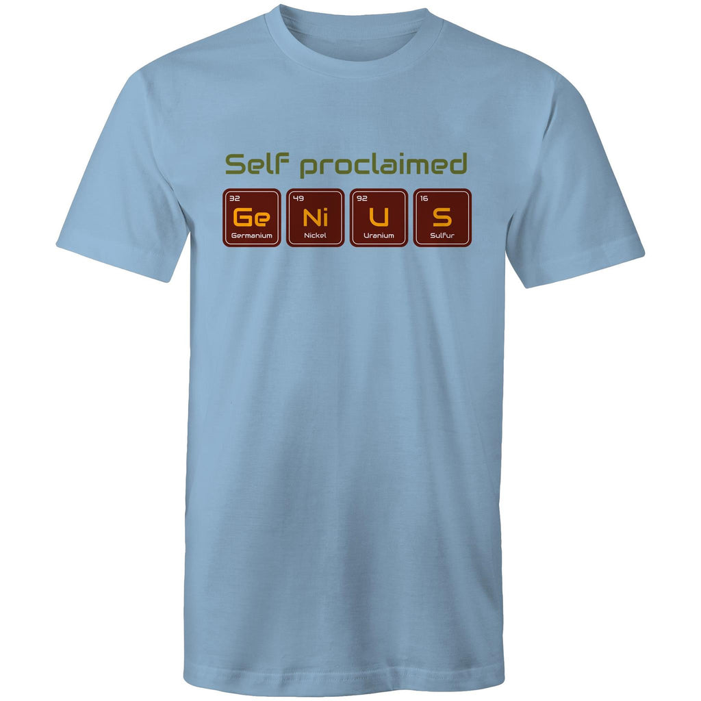 Self Proclaimed Genius, Periodic Table - Mens T-Shirt Carolina Blue Mens T-shirt Printed In Australia Science