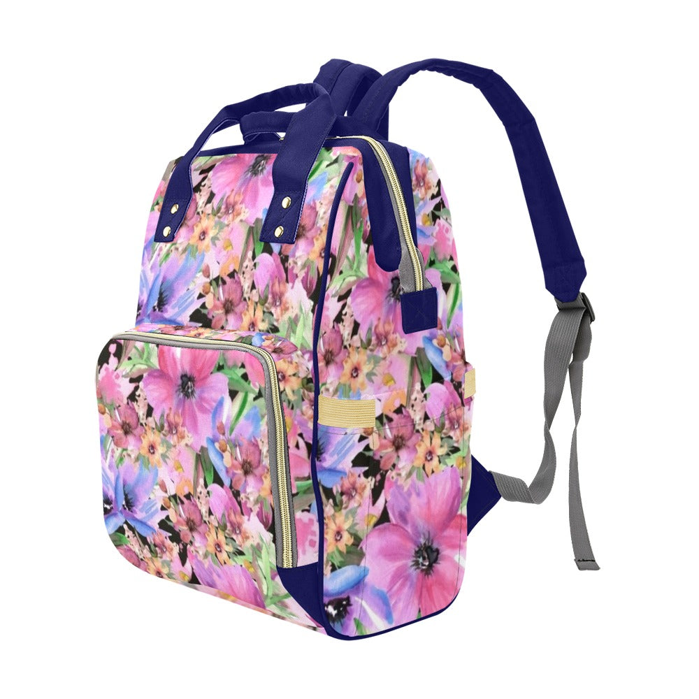 Bright Pink Floral - Multi-Function Backpack, Nappy / Diaper Bag