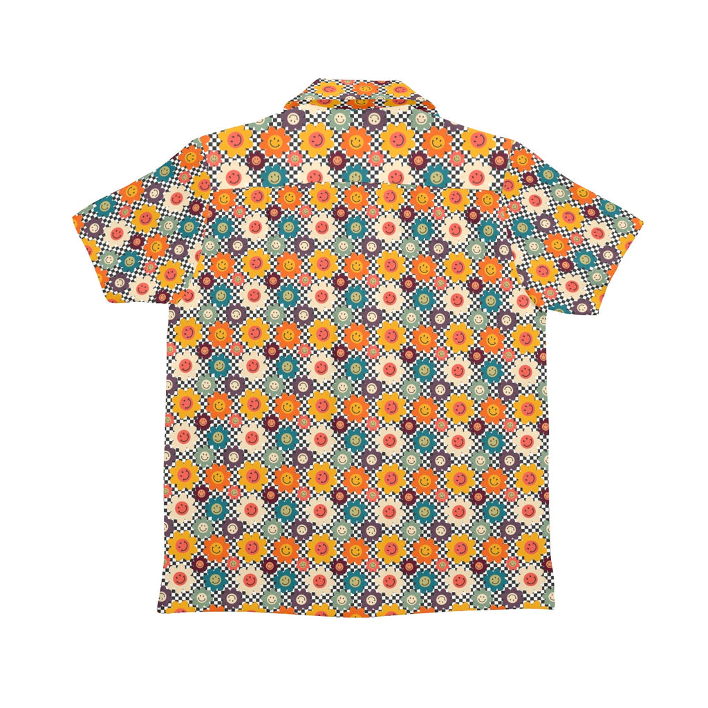 Happy Retro Flowers Senior Kids Hawaiian Shirt Senior Kids Hawaiian Shirt 8-15 Printed Offshore Retro