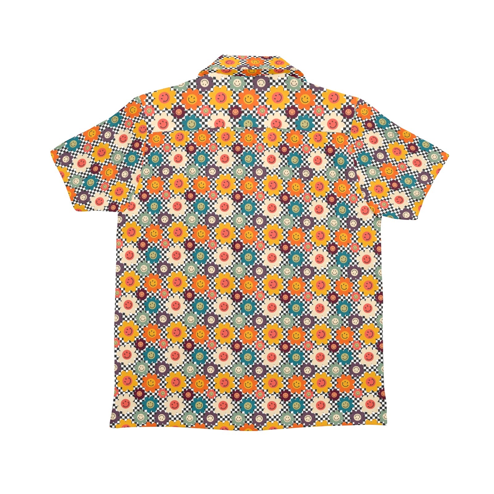 Happy Retro Flowers Senior Kids Hawaiian Shirt Senior Kids Hawaiian Shirt 8-15 Printed Offshore Retro