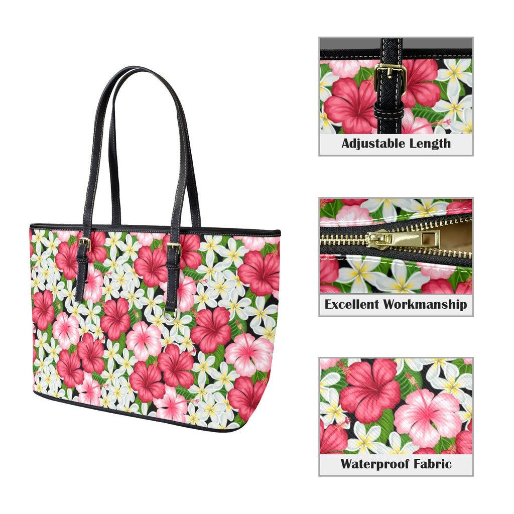 Hibiscus - Leather Tote Bag-Large