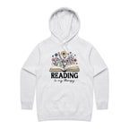 Reading Is My Therapy - Womens Hoodie White Marle Womens Hoodie Printed In Australia Reading