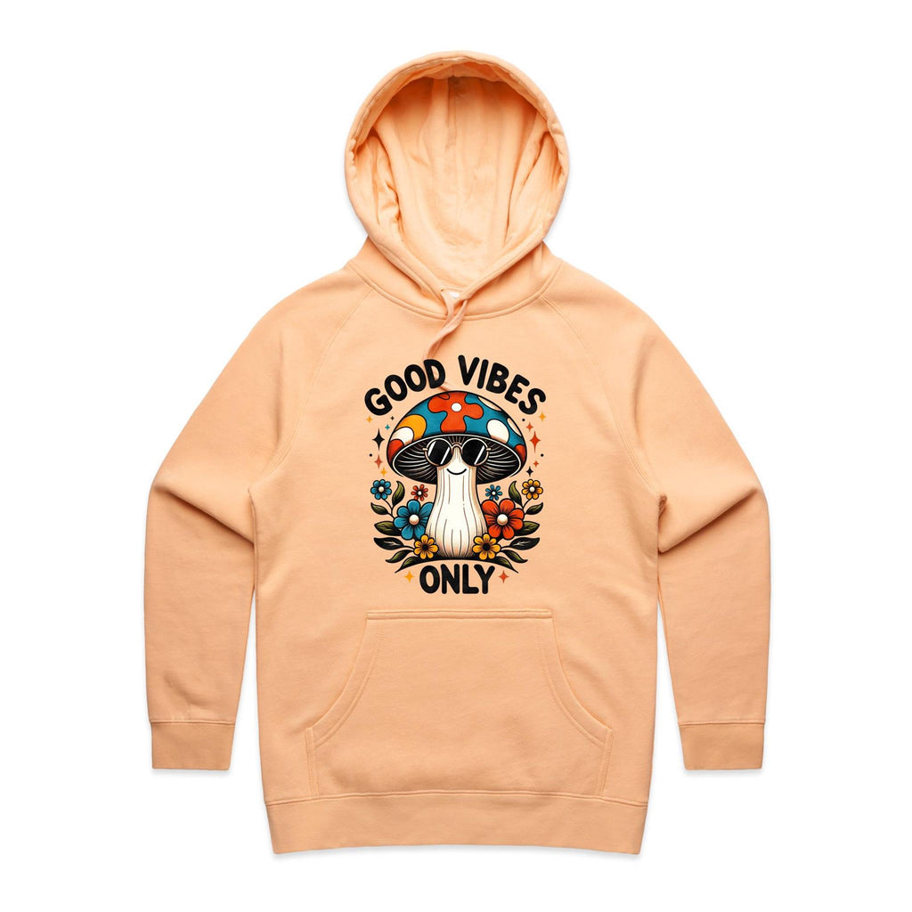 Good Vibes Only, Hippie Mushroom With Sunglasses - Womens Hoodie