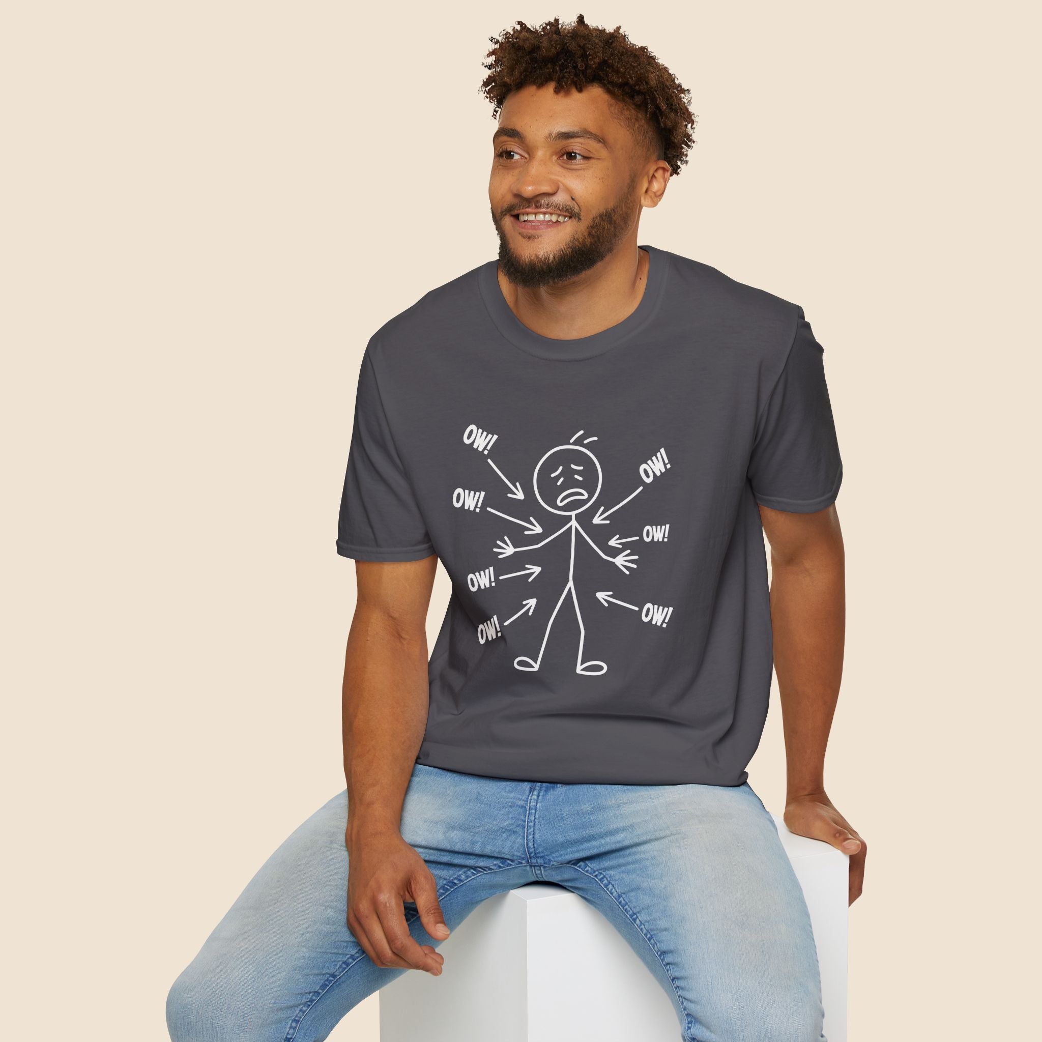Ow! Everything Hurts Stick Figure Unisex T-Shirt Charcoal Unisex Adult T-shirt Globally Fulfilled