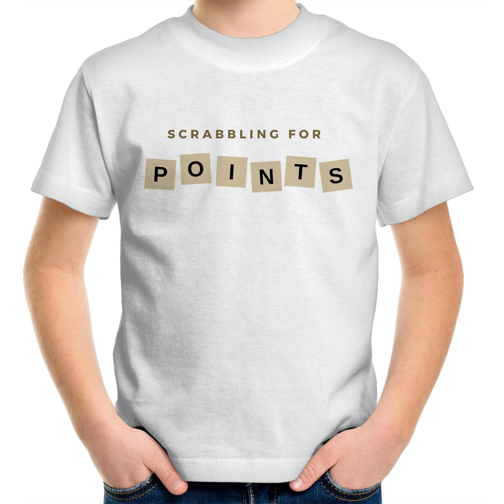 Scrabbling For Points - Kids Youth T-Shirt White Kids Youth T-shirt Games Printed In Australia